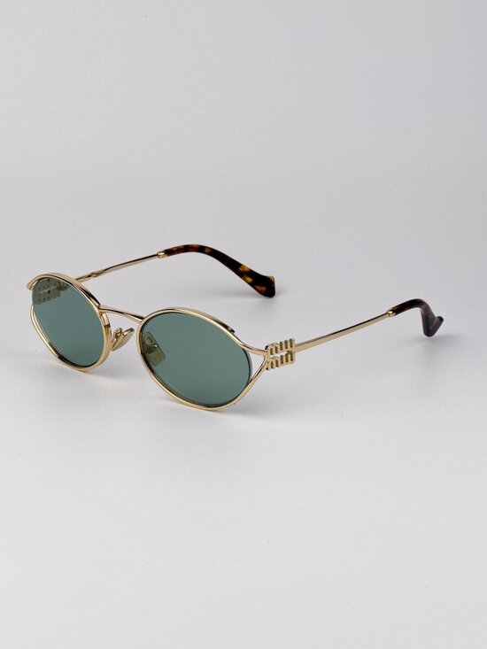 Miu Miu Women’s LOGO Sunglasses Gold Oval Green Mirror MU52YS 5AK04M NEW main image 5